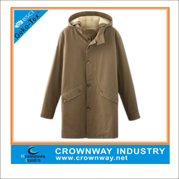 2019 Mens Winter Khaki Buttoned&Zippered Parka Jackets with a Hood